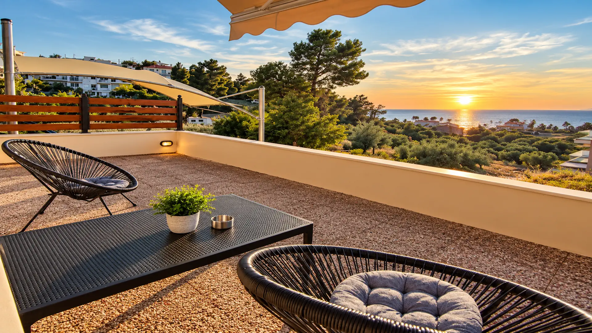 Theasis 5 terrace at sunset